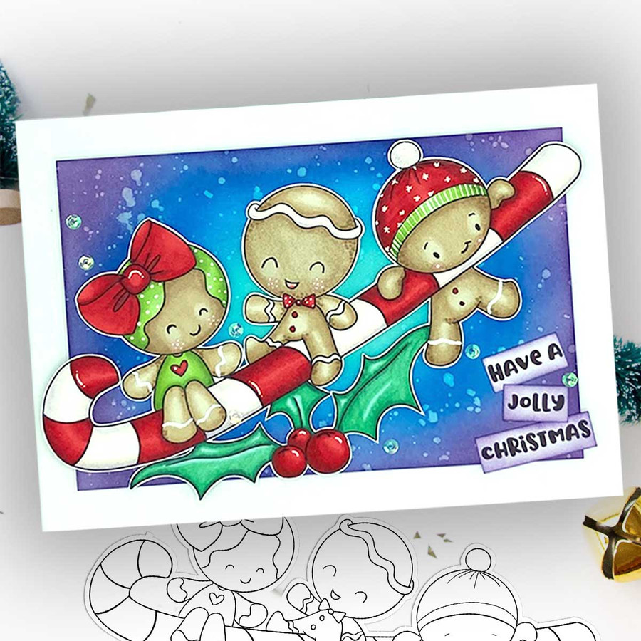 Candy Cane Fun - Gingerbread Holly  digital stamp - printable clipart  for cardmaking, craft, scrapbooking & stickers