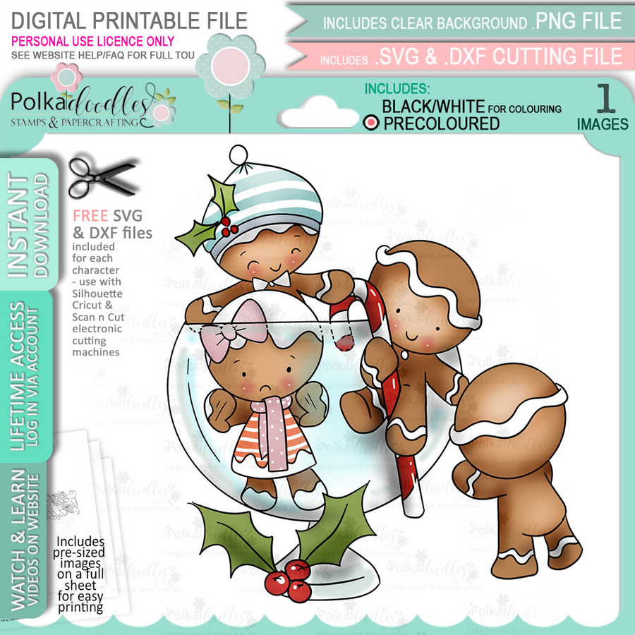 Escape - Gingerbread Holly digital stamp - (COLOUR) printable clipart  for cardmaking, craft, scrapbooking & stickers