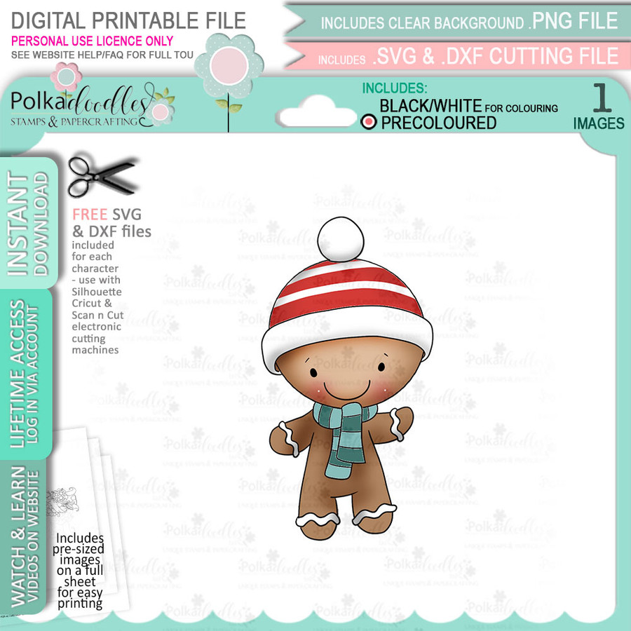 Hat and Scarf - Gingerbread Holly digital stamp - (COLOUR) printable clipart  for cardmaking, craft, scrapbooking & stickers