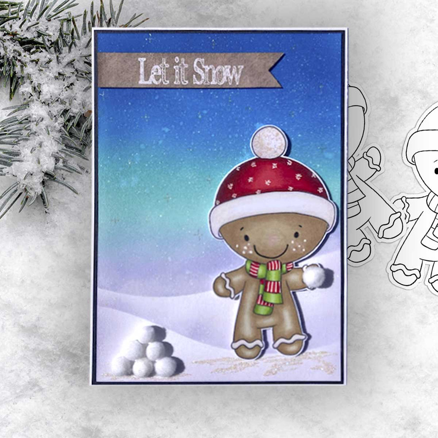 Hat and Scarf - Gingerbread Holly digital stamp - (COLOUR) printable clipart  for cardmaking, craft, scrapbooking & stickers