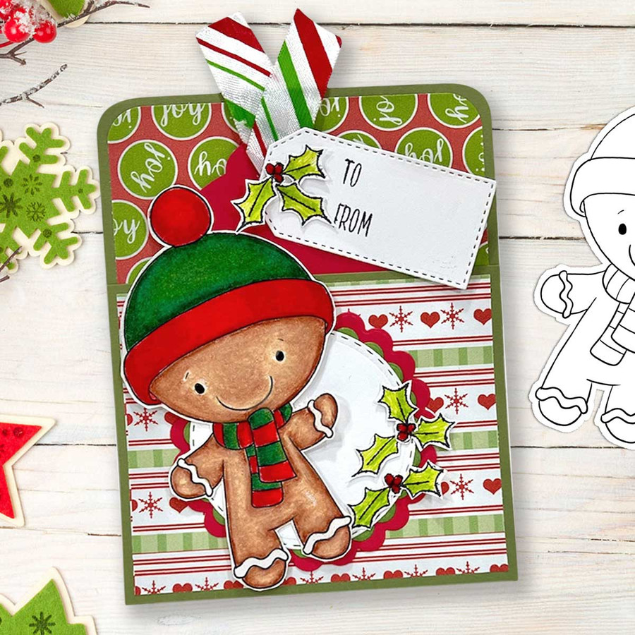 Hat and Scarf - Gingerbread Holly  digital stamp - printable clipart  for cardmaking, craft, scrapbooking & stickers