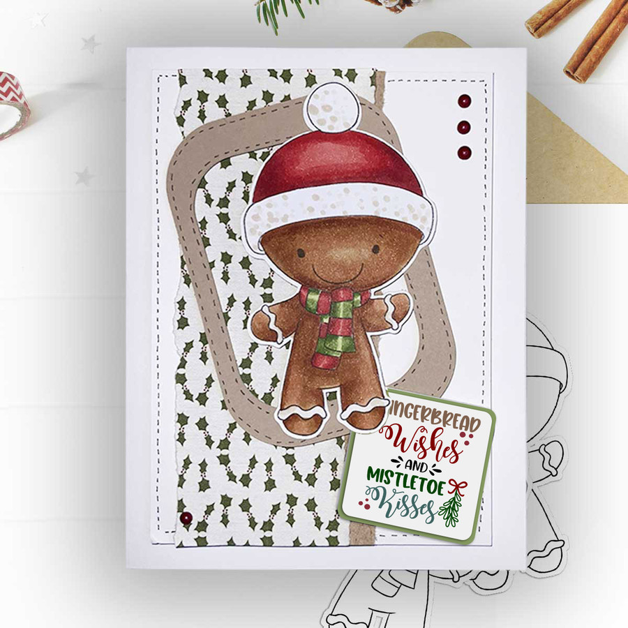 Hat and Scarf - Gingerbread Holly  digital stamp - printable clipart  for cardmaking, craft, scrapbooking & stickers