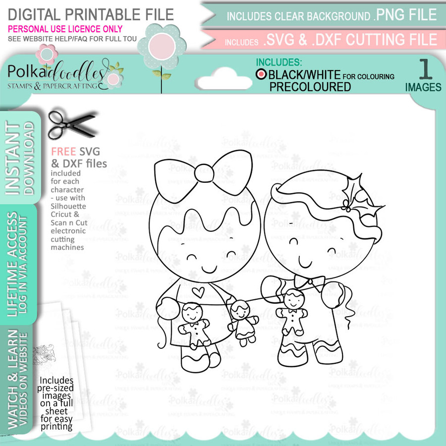 Decorations - Gingerbread Holly  digital stamp - printable clipart  for cardmaking, craft, scrapbooking & stickers