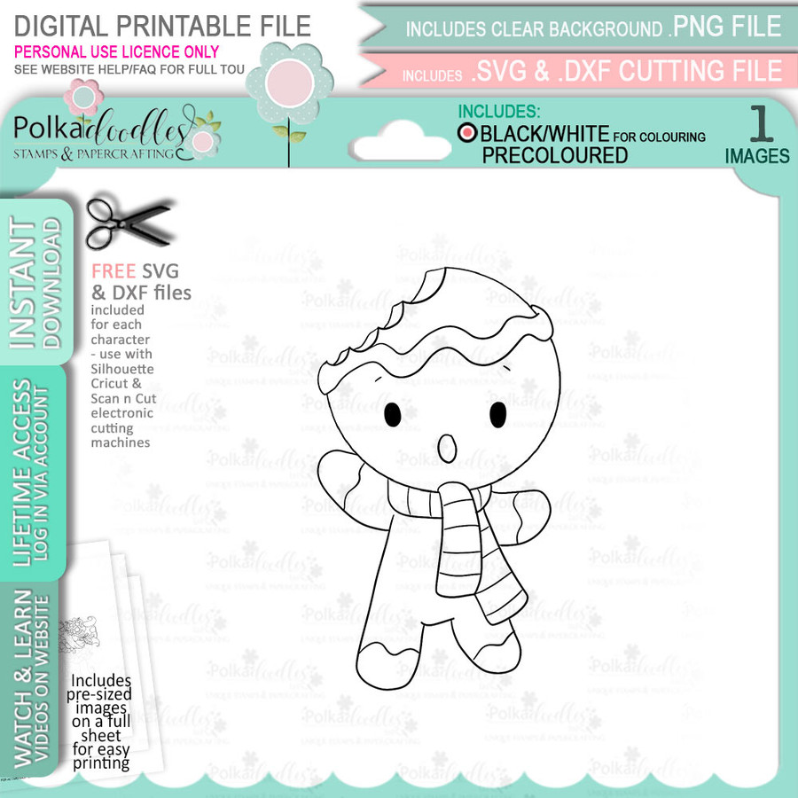Oh Crumbs - Gingerbread Holly  digital stamp - printable clipart  for cardmaking, craft, scrapbooking & stickers