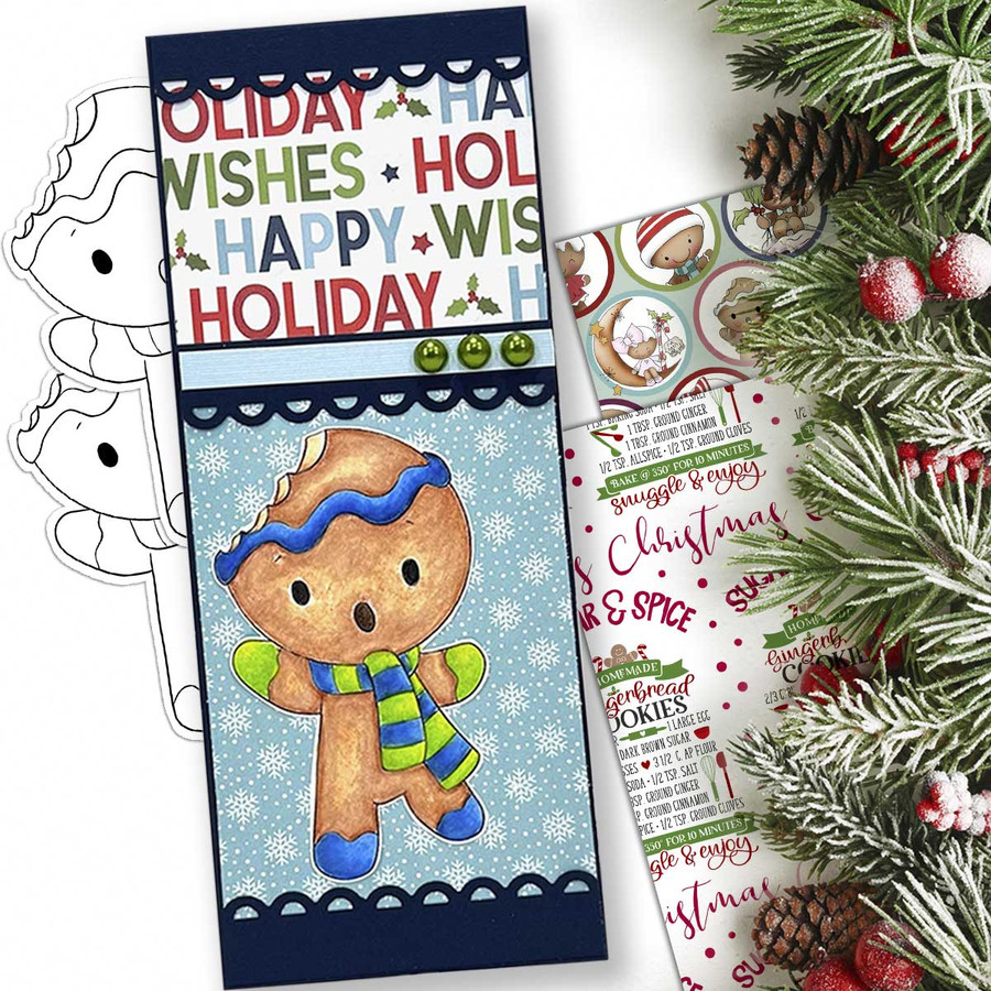 Oh Crumbs - Gingerbread Holly  digital stamp - printable clipart  for cardmaking, craft, scrapbooking & stickers