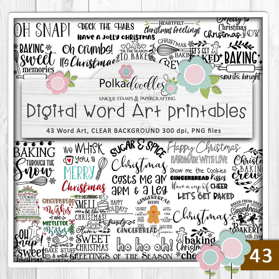 Gingerbread Holly printable Greetings/Sentiments - for cardmaking, craft, scrapbooking & stickers