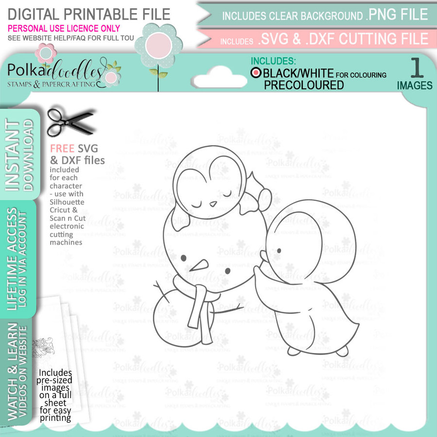 Snowman Theo Penguin digital stamp - printable clipart  for cardmaking, craft, scrapbooking & stickers