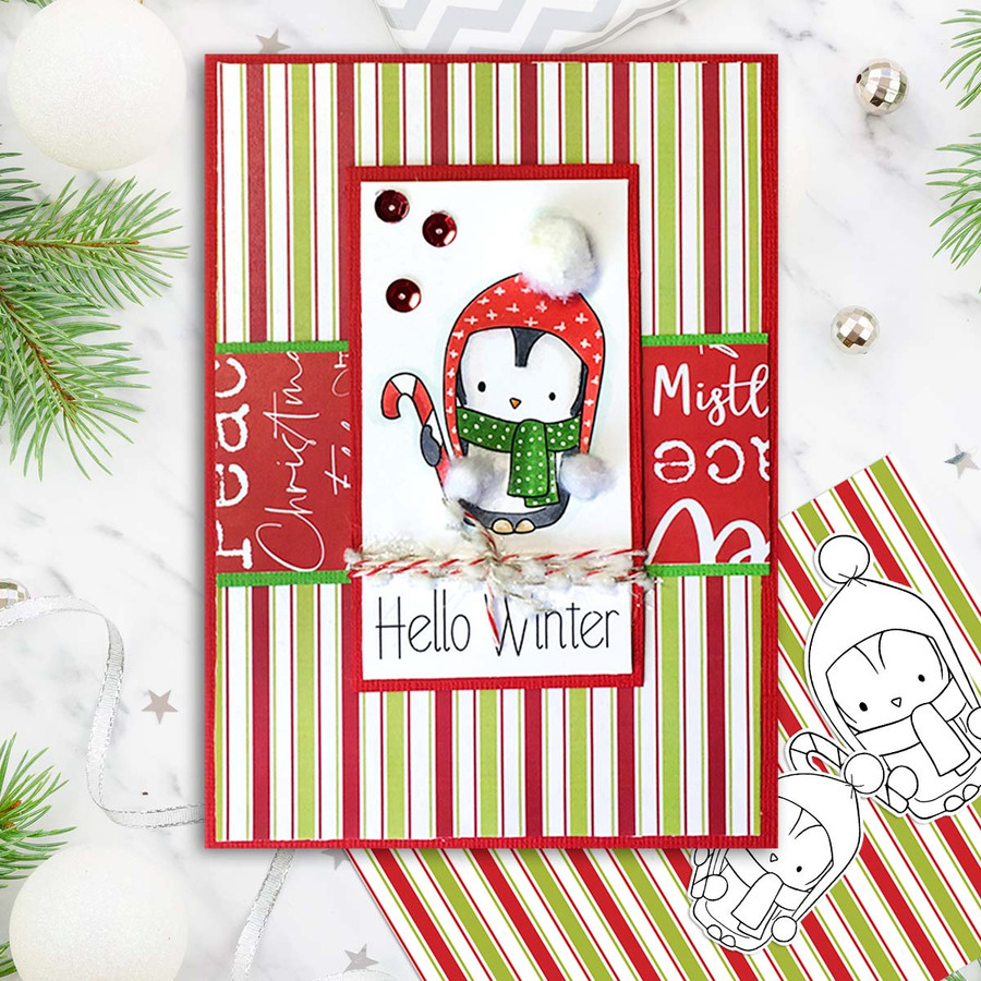 Candy Cane Theo Penguin digital stamp - (COLOUR) printable clipart  for cardmaking, craft, scrapbooking & stickers