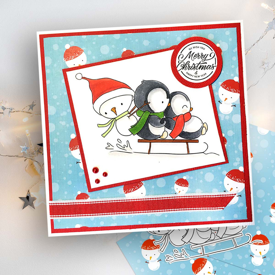 Sleigh Time Theo Penguin digital stamp - (COLOUR) printable clipart  for cardmaking, craft, scrapbooking & stickers