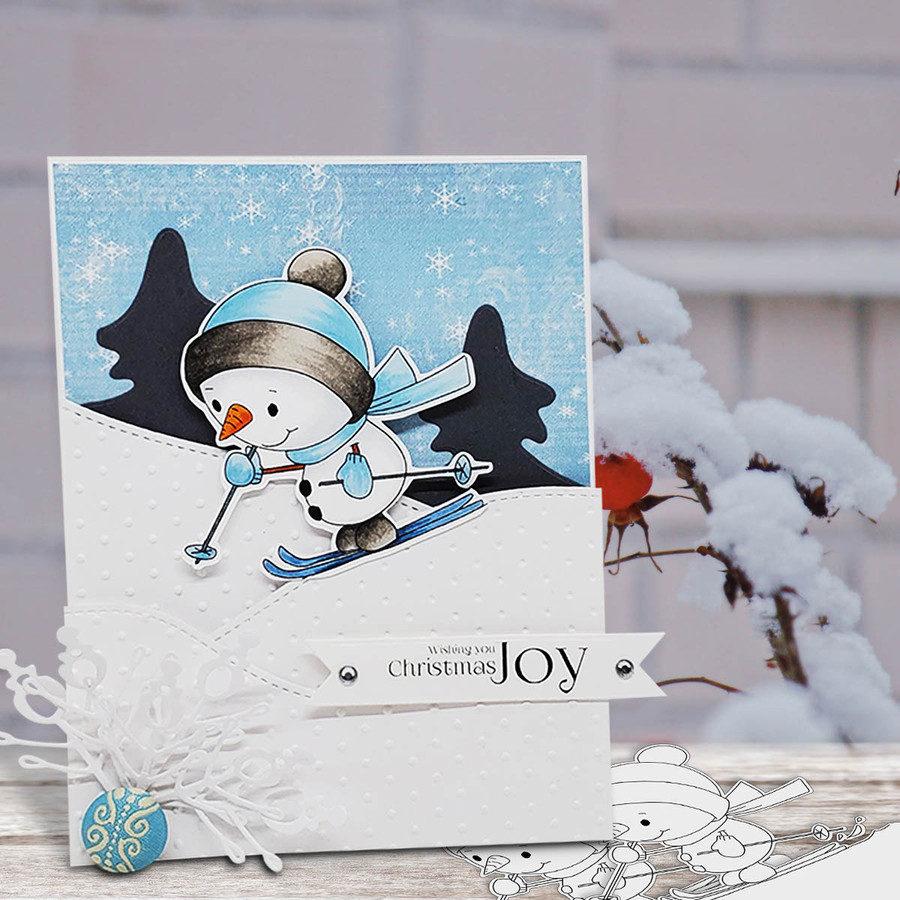 Ski Time Frosty Smiles Snowman - Christmas 3 x 4" clear photopolymer stamp set