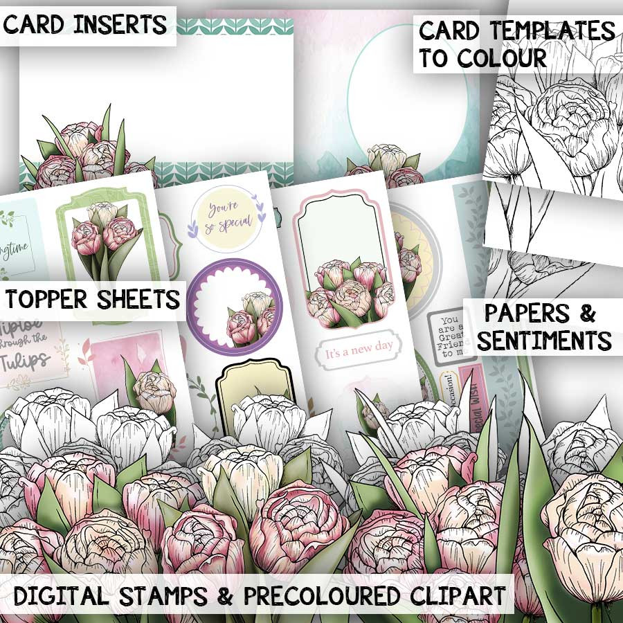 Blooming Lovely beautiful flower printable stamp, craft, card making digital stamp bundle