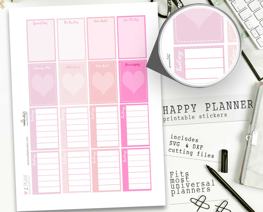 Valentine Love Printable Planner Stickers, Valentines Day Weekly Planner Kit Classic Happy Planner, Printable stickers, cardmaking & crafts
