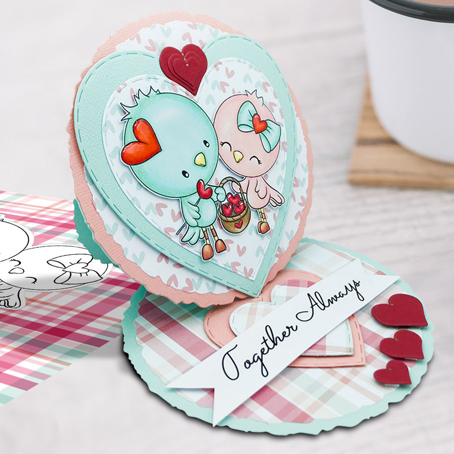 Love Bird Heart Basket Valentine - Wings of Love cute printable craft digital stamp download with free SVG /DXF files