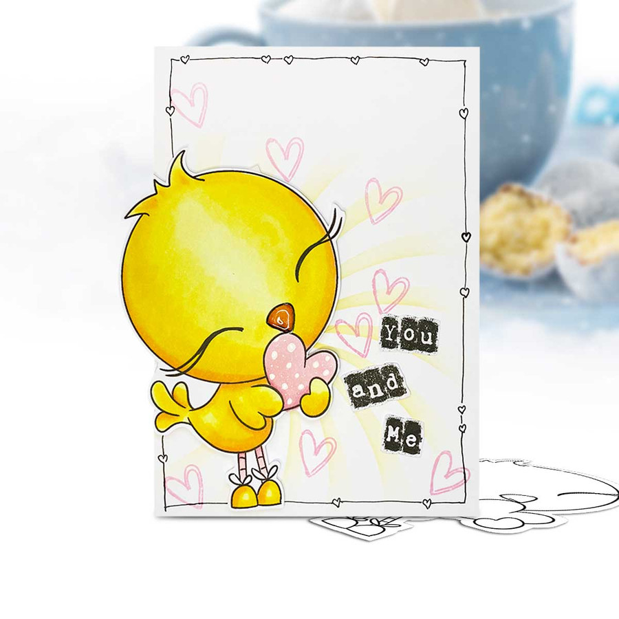 Love Bird Heart (precoloured) Valentine - Wings of Love cute printable craft digital stamp download with free SVG /DXF files