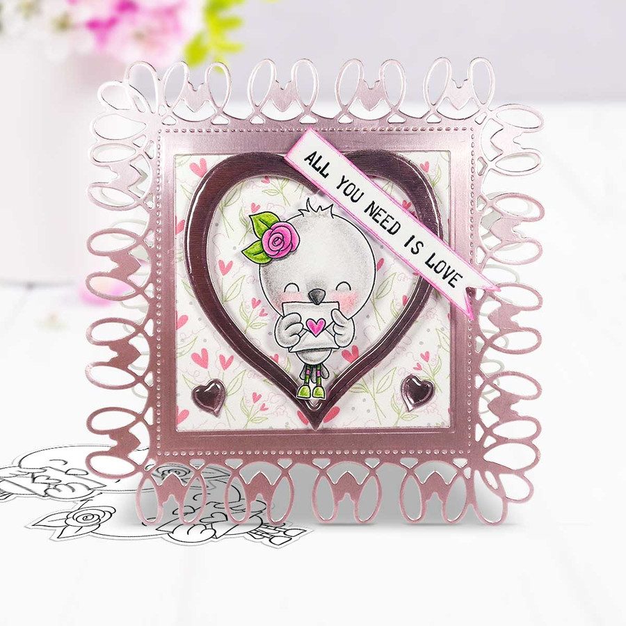 Love Bird Letter Valentine - Wings of Love cute printable craft digital stamp download with free SVG /DXF files