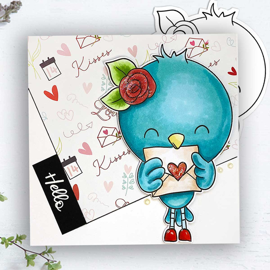 Love Bird Letter Valentine - Wings of Love cute printable craft digital stamp download with free SVG /DXF files