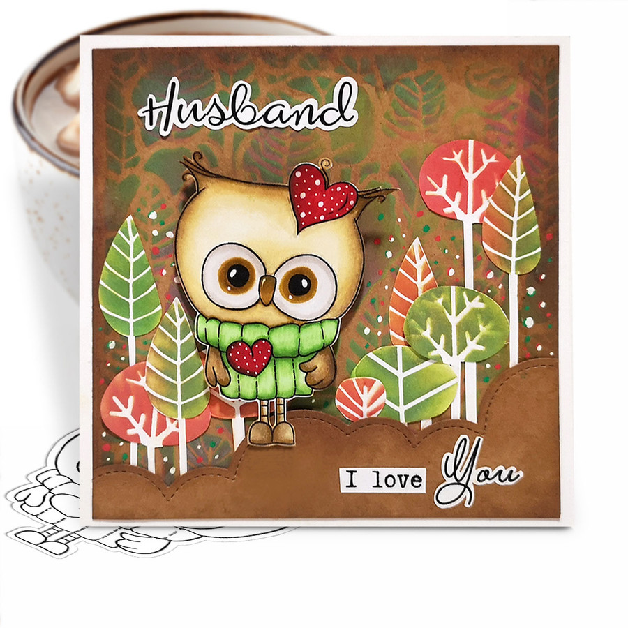 Love Bird Owl Heart (precoloured) Valentine - Wings of Love cute printable craft digital stamp download with free SVG /DXF files