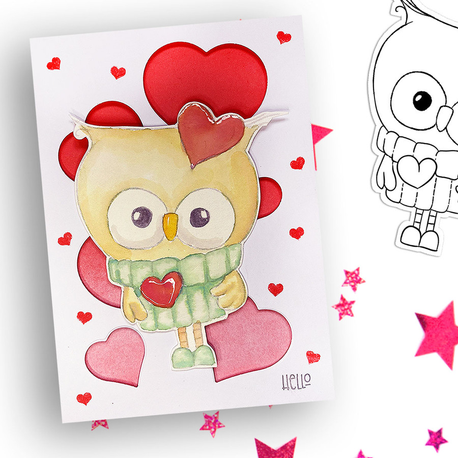 Love Bird Owl Heart Valentine - Wings of Love cute printable craft digital stamp download with free SVG /DXF files