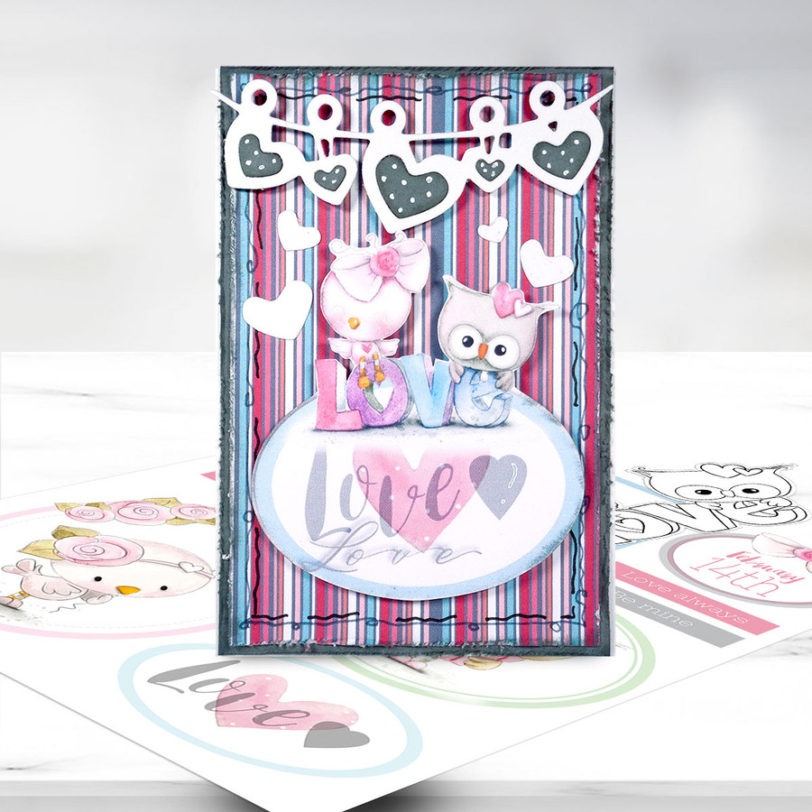 Love Birds Word Valentine - Wings of Love cute printable craft digital stamp download with free SVG /DXF files