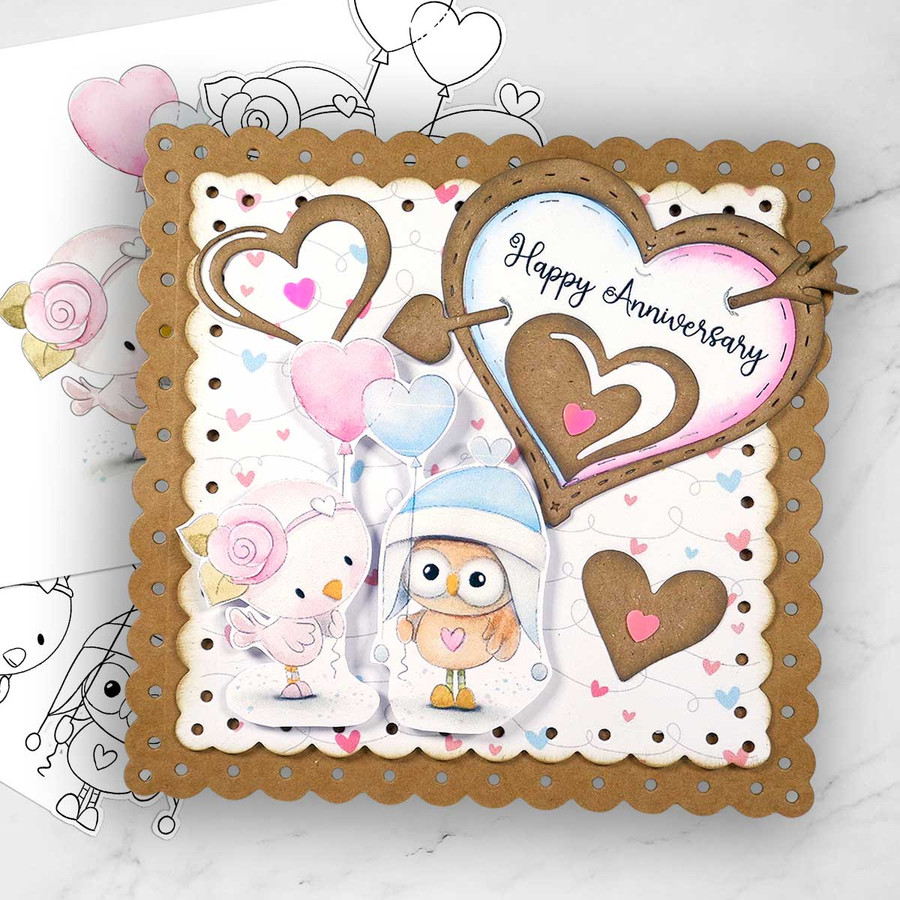Love Bird Balloons Valentine - Wings of Love cute printable craft digital stamp download with free SVG /DXF files