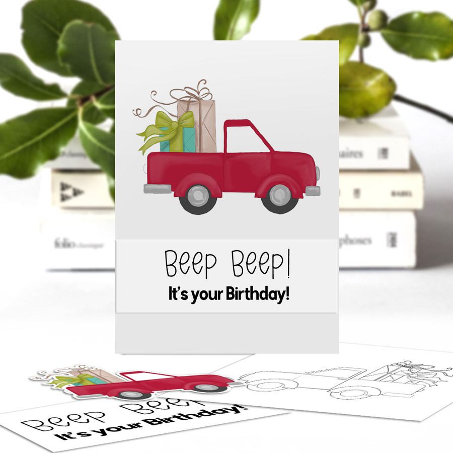 Red Truck celebration -  printable craft digital stamp download, SVG, papers, greeting