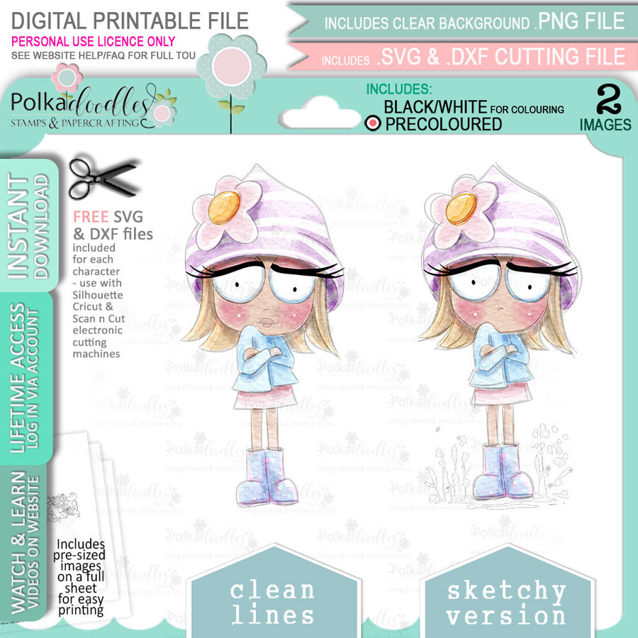 Sulky Attitude Rebel girl (precoloured clipart) -  cute printable craft digital stamp craft download