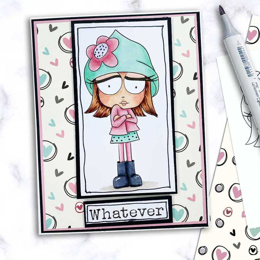 Sulky Attitude Rebel girl (precoloured clipart) -  cute printable craft digital stamp craft download