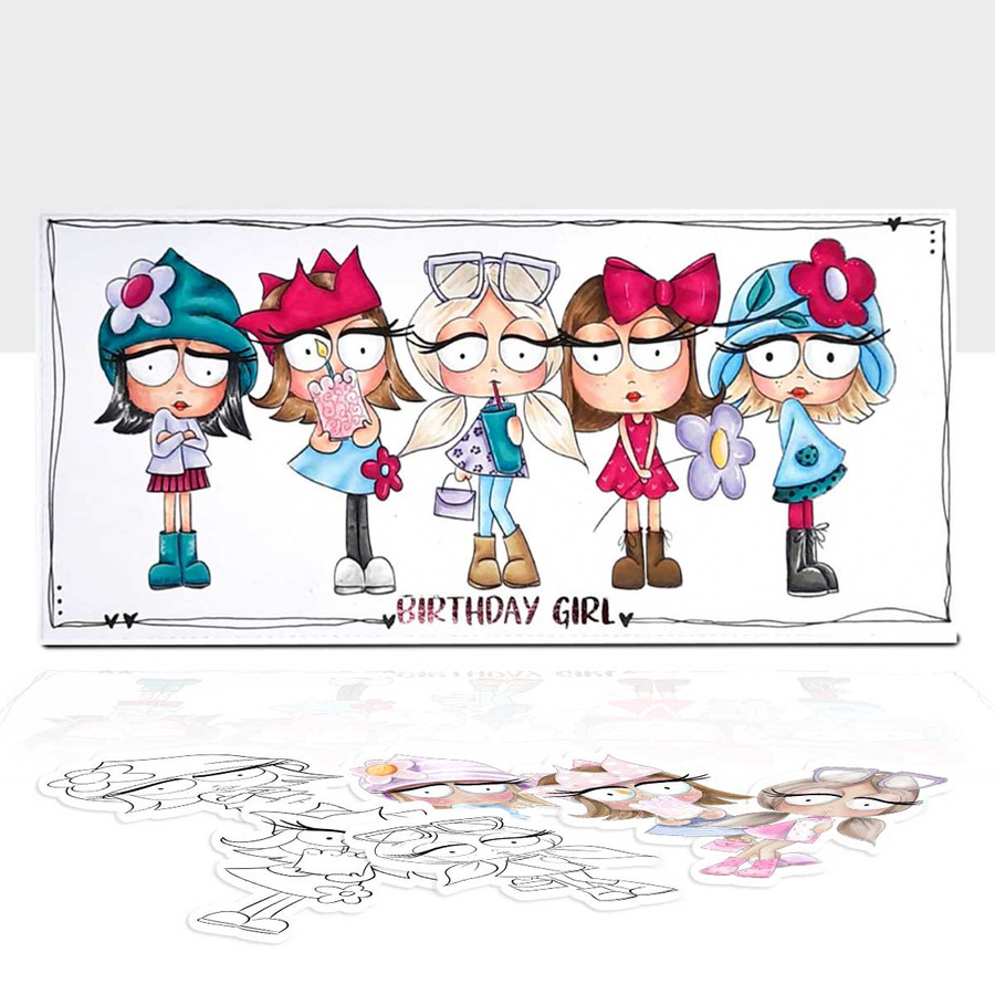 Flower Rebel girl -  cute printable craft digital stamp craft download