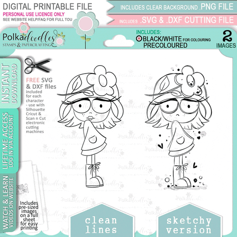 Rebel girl - USB - cute cardmaking craft digital stamp craft printables