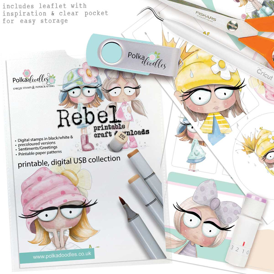 Rebel girl - USB - cute cardmaking craft digital stamp craft printables