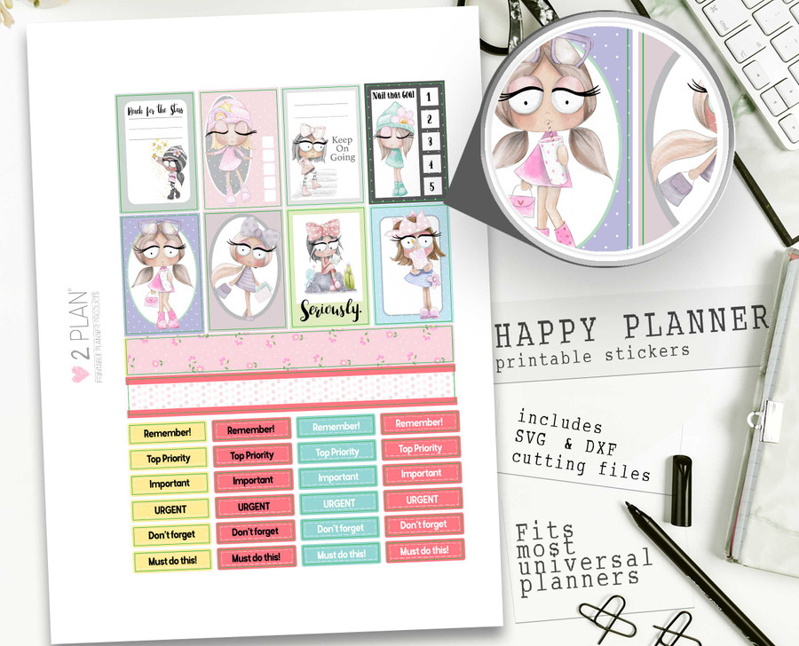 Rebel cute Printable Planner Stickers, Valentines Day Weekly Planner Kit Classic Happy Planner, Printable stickers, cardmaking & crafts