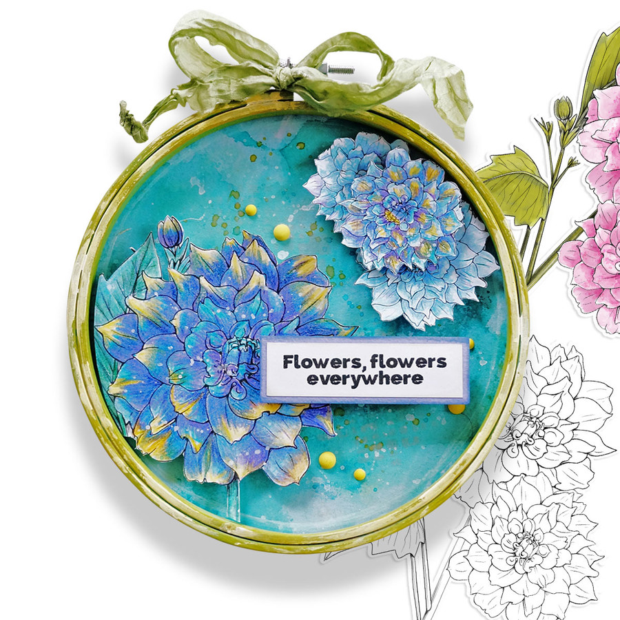 Dahlia Flower 2 -  printable craft digital stamp download, SVG, papers, greeting