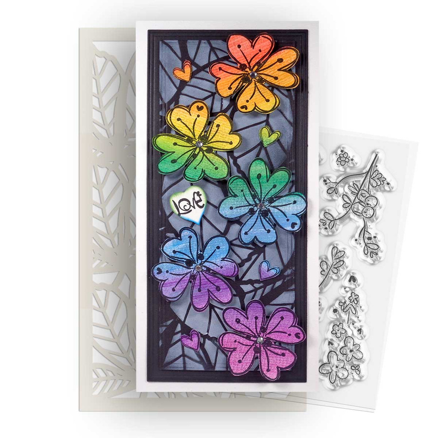 Hearts and Flowers Butterfly Stamp 2 - 10 photopolymer clear stamps for card making, crafts, scrapbooking