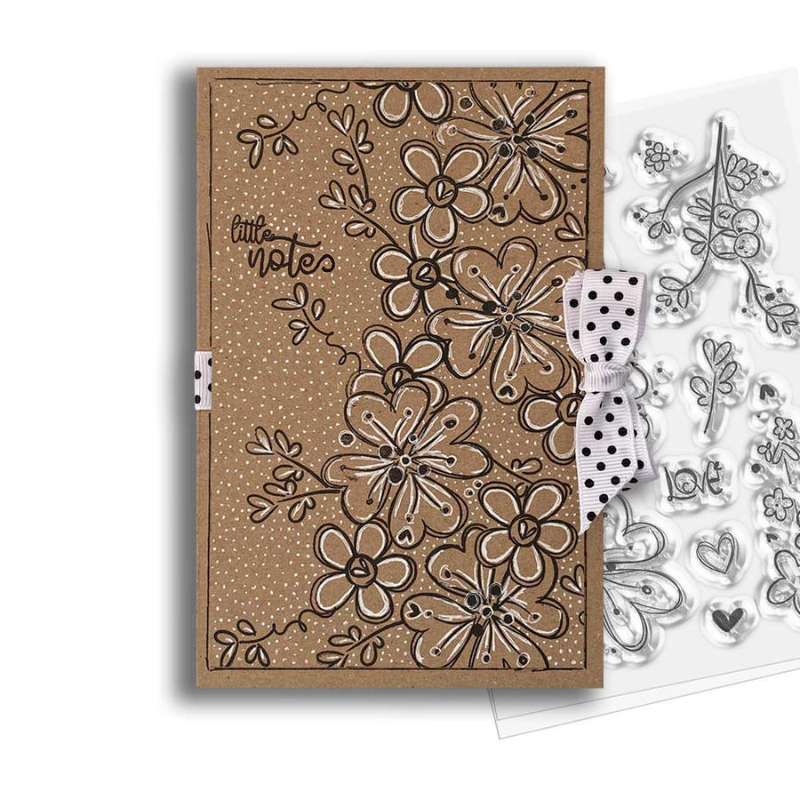 Hearts and Flowers Butterfly Stamp 2 - 10 photopolymer clear stamps for card making, crafts, scrapbooking