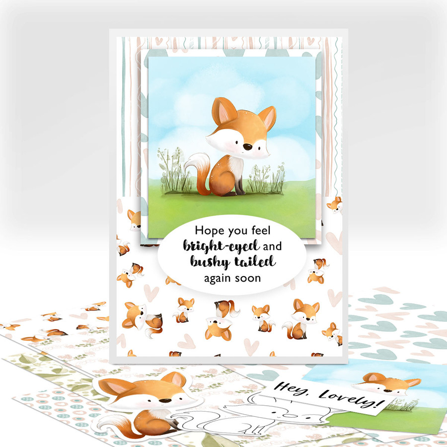 Mr Sox the cute Fox -  printable craft digital stamp download, SVG, papers, greeting