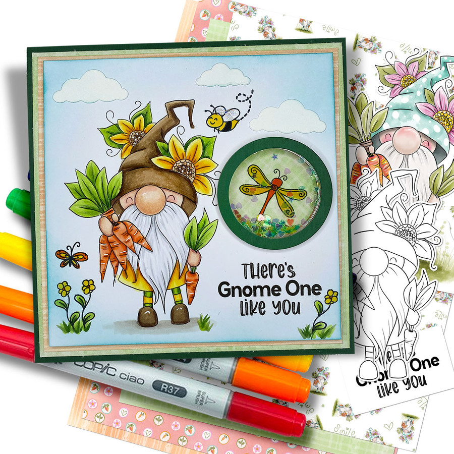Gnome holding carrots gardening -  printable craft digital stamp download, SVG, papers, greeting