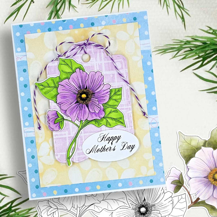 DLPD9189 Watercolour Flower Stem -  printable craft digital stamp download, SVG, papers, greeting