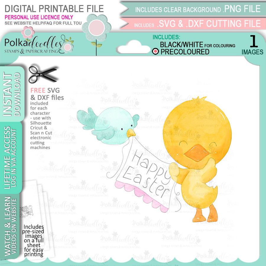 Happy Easter Chick PRECOLOURED Spring into Easter cute printable craft digital stamp download