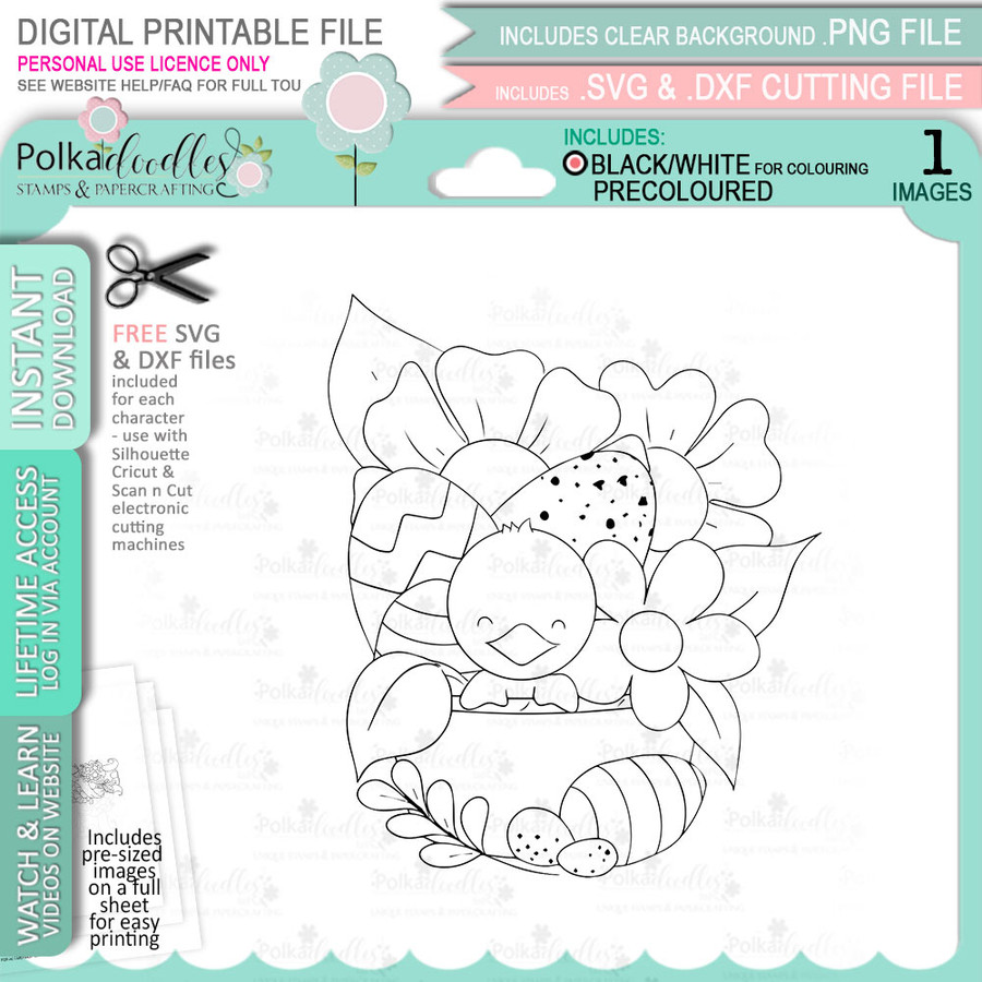 Spring into Easter cute printable craft digital stamp bundle