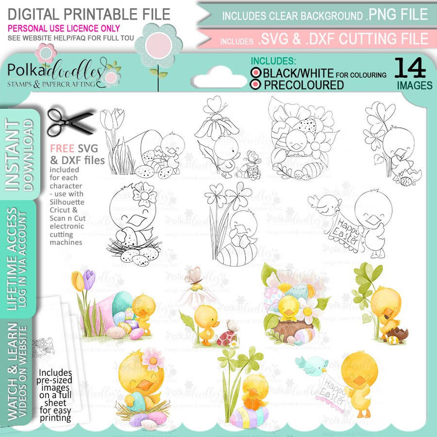 Spring into Easter cute printable craft digital stamp bundle