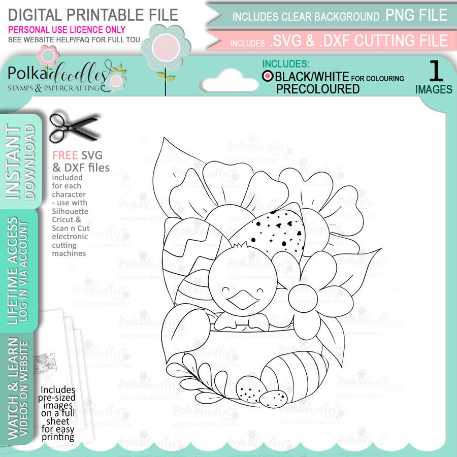 Spring into Easter cute printable craft digital stamp bundle