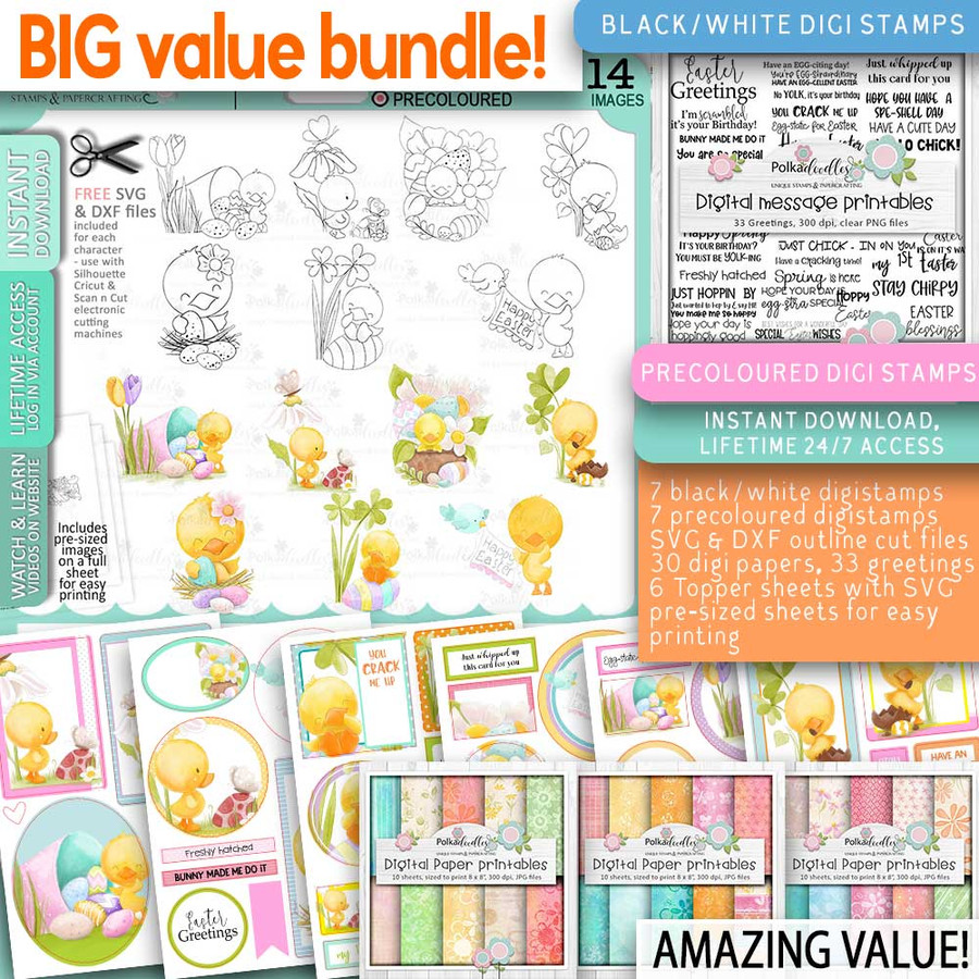 Spring into Easter BIG KAHUNA cute printable craft digital stamp bundle