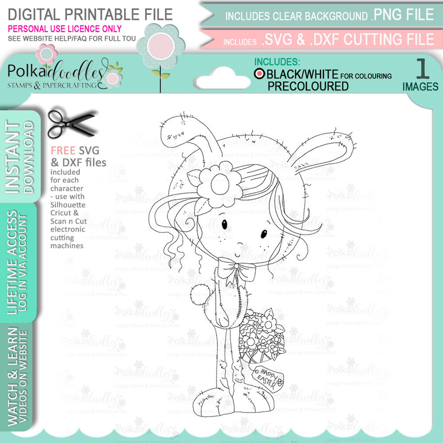 Winnie Easter Bunny ears onesie digital stamp for card making, craft printables