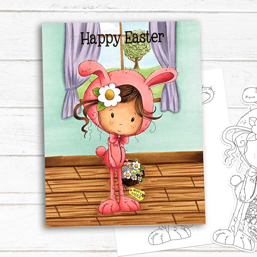 Winnie Easter Bunny ears onesie digital stamp for card making, craft printables
