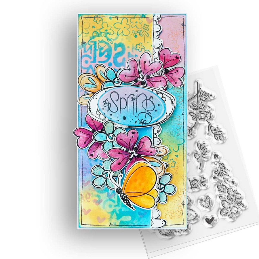 Hearts and Flowers Butterfly Stamps, stencil and papers bundle