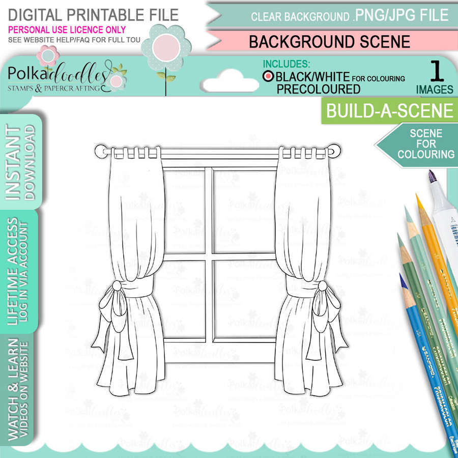 Build A Scene - Window without a view background for colouring. Printable craft digital stamp download