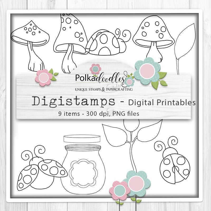 Lily Bug Ladybird digistamps -  cute printable cardmaking digital stamp craft download