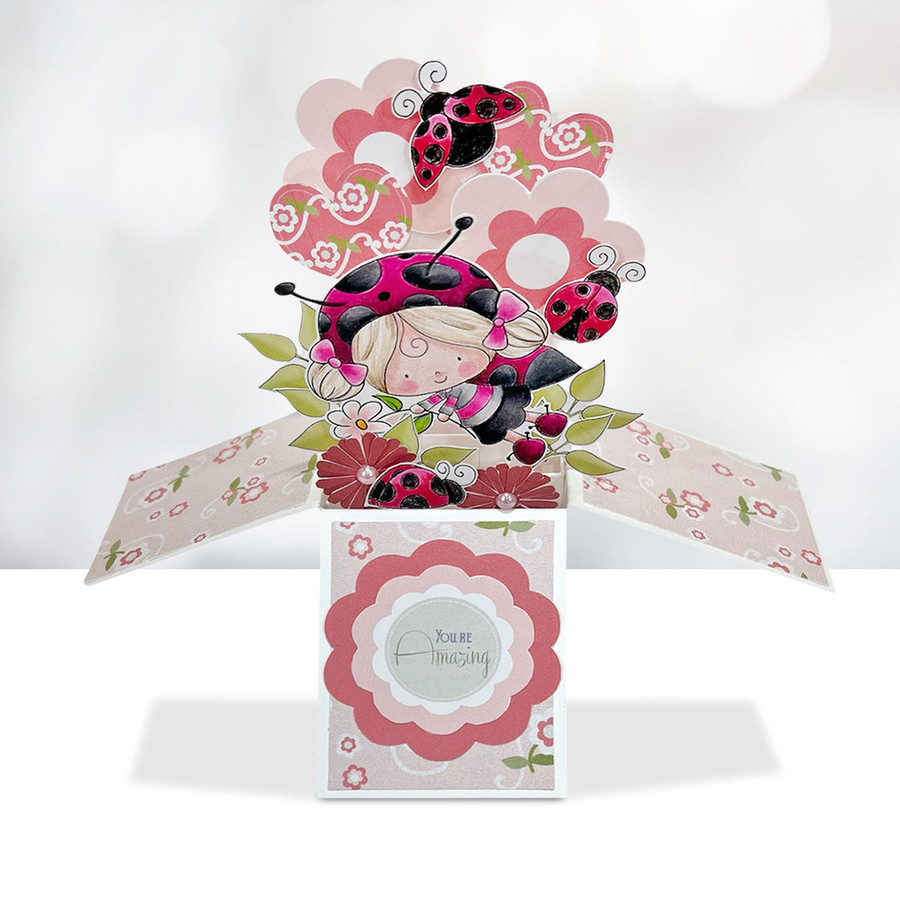 Daisy Lily Ladybug Ladybird Cute digital stamp with SVG outlines for card making and crafting.