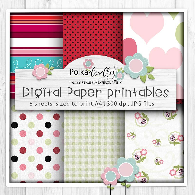 USB collection Lily Ladybug Ladybird Cute printables with SVG outlines for card making and crafting.