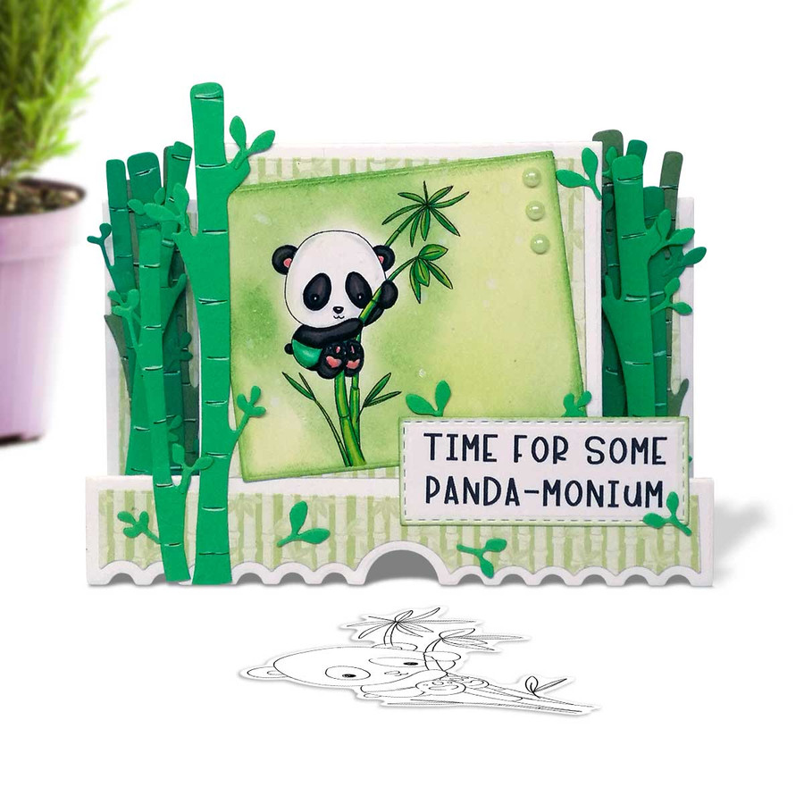 Climbing bamboo tree - Noodle Panda Bear Cute printable digital stamp with SVG outlines for card making, crafting, printable planner sticker.